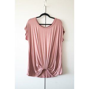 Mauve Super Soft Knit Tee with Twist Front Hem